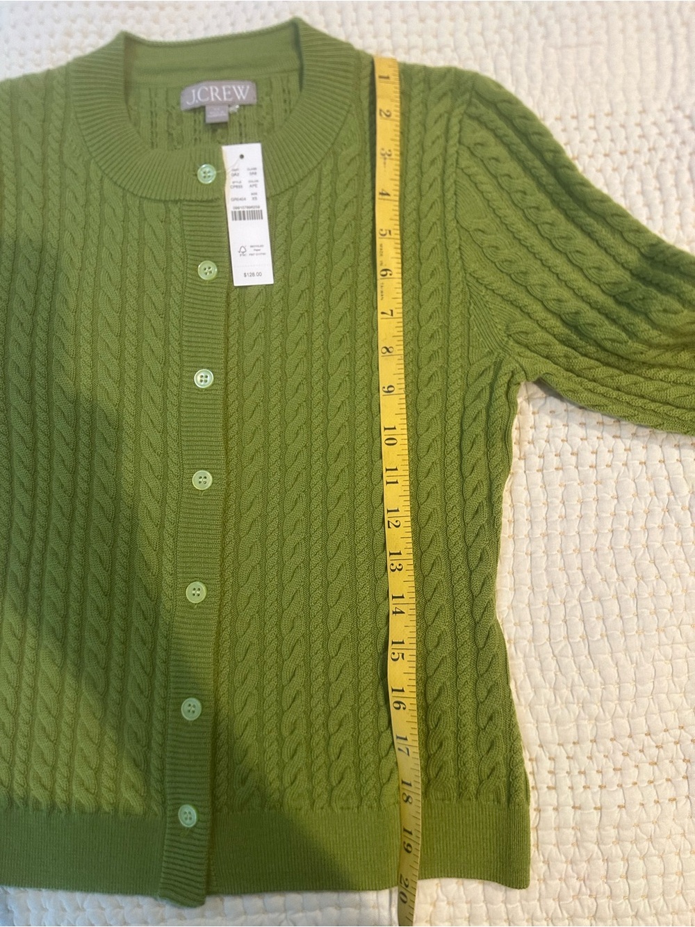 J-Crew Cable-knit crewneck cardigan in merino wool color August Peridot Size XS - Picture 6 of 8